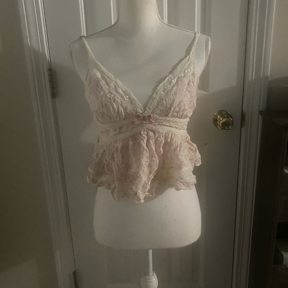 Free People Pink and Cream Lace Camisole - Picture 2 of 4